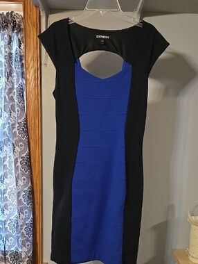 Express Black and Royal Blue Panel Midi Dress